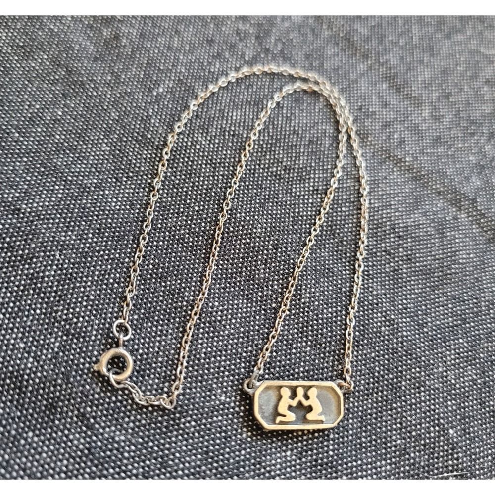 Vintage 70s Gemini‎ Necklace Twins Silver Tone Small Boho Hippie
